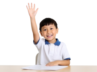 Happy pupil raising hand, cut out