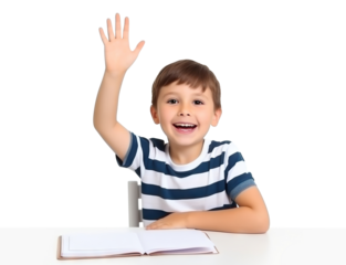 Happy pupil raising hand, cut out