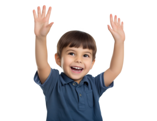 Happy pupil raising hands, cut out