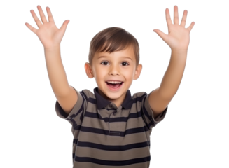 Happy pupil raising hands, cut out