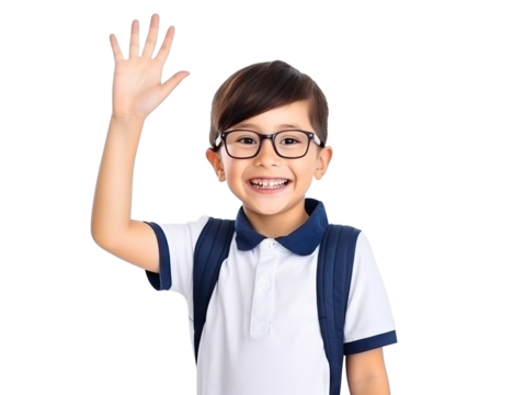 Happy pupil raising hand, cut out