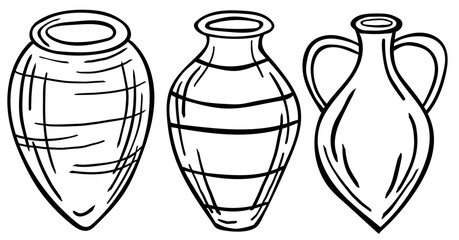 Kvevri. Set of vessel for storage and maturation of wine. Traditional Georgian wine making. Vector illustration.