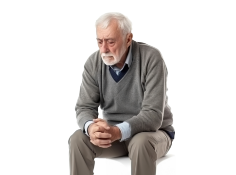 Depressed elderly man, cut out