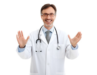 Fototapeta premium Cheerful male doctor, cut out