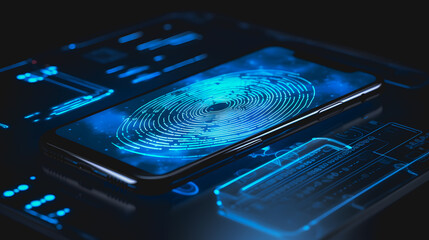 Le déverrouillage d'un smartphone par l'empreinte d'une personne dans le cadre de la sécurisation des données utilisateurs.