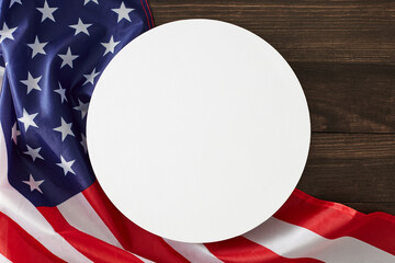 Embracing the proud Labor Day national ethos. Top view photo of national american flag on wooden...