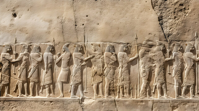 Des troupes de guerriers assyriens sur un bas relief. 