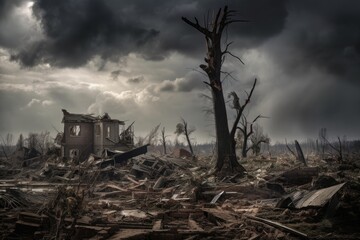 Devastating tornado in action, natural chaos., generative IA