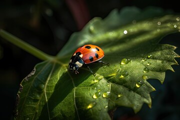 Ladybug perched on colorful leaf in blooming garden. ??????, generative IA