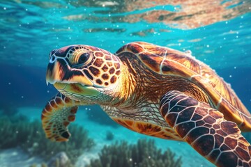 Fototapeta premium Hawksbill sea turtle in the Indian Ocean near the Maldives