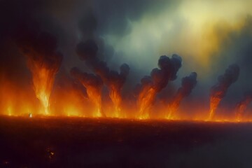 Fototapeta na wymiar A Large Amount Of Fire Burning In A Field