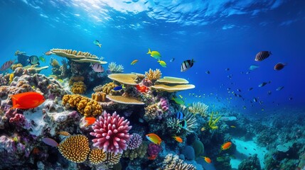  a coral reef with many different types of fish swimming around it.  generative ai