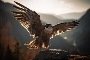 Majestic falcon in flight in the mountains., generative IA