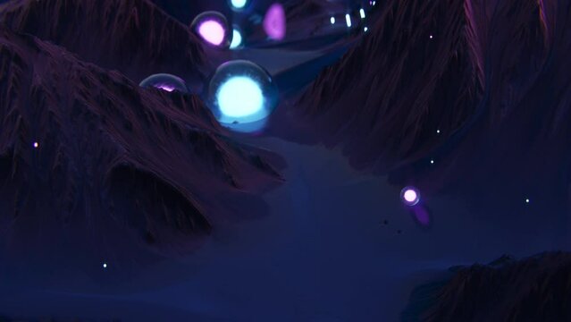 Alien Planet VJ Loop aerial flight fly through dreamy terrain 3d motion graphics