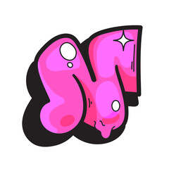 Cartoon pink doodle n letter in graffiti throw up style
