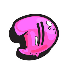 Cartoon pink doodle D letter in graffiti throw up style