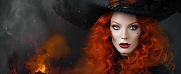 Witch Halloween costume, generative ai portrait of beautiful woman dressed up for Halloween party