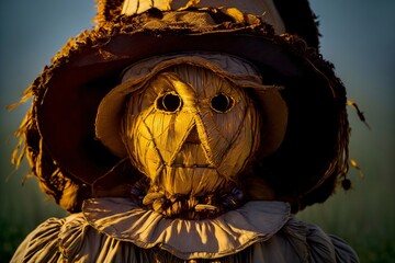 A Close Up Of A Scarecrow Wearing A Hat