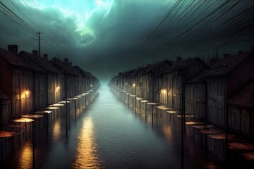 A Row Of Houses Sitting Next To A River Under A Cloudy Sky