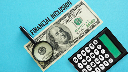 Financial inclusion is shown using the text and photo of dollars