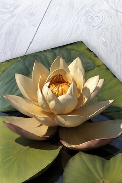 A Water Lily In A Pond With Lily Pads By Corbi