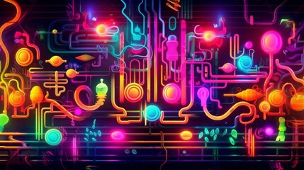 Neon Background with Neon Abstract Art. AI generated