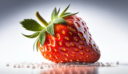 Close-up of juicy strawberries with drops on a light background.Generative AI