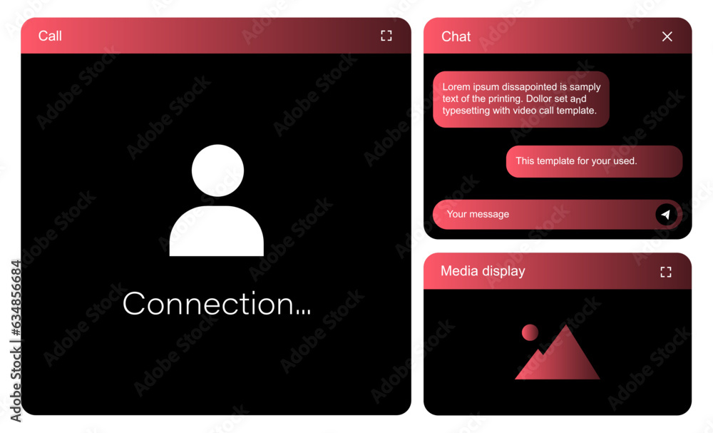 Poster videocall interface, video call screen icons and ui template for laptop, vector overlay. video confe