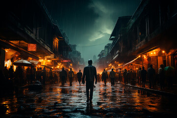 Naklejka premium the crowd of people on the street of the new york city