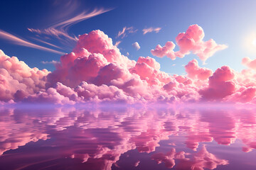 pink and pink cloud and reflection of water in the lake.