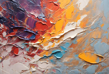 Vibrant Abstract Creation Close Up of Colorful Multicolored Art Painting Texture, Featuring Bold Oil Brushstrokes and Palette Knife Techniques on Canvas