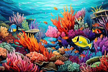 Fototapeta na wymiar Vibrant Coral Reef Texture - Beauty and Biodiversity of Marine Life
