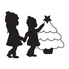 Girls In winter cloth and Christmas tree