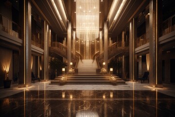 foyer of a modern, opulent hotel and conference room