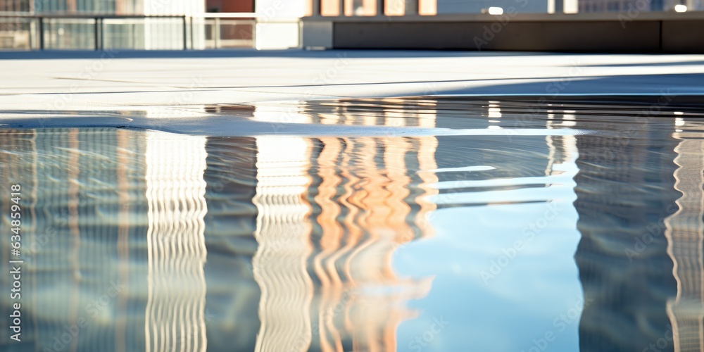Aufkleber a reflection of a building in a pool of water. generative ai.