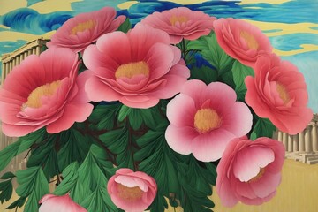 A Painting Of Pink Flowers In A Vase