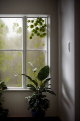 Two Potted Plants Sit In Front Of A Window