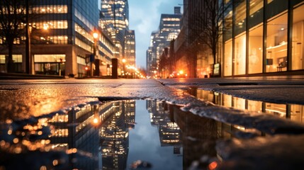 Fototapeta na wymiar A puddle of water on a city street. Generative AI.