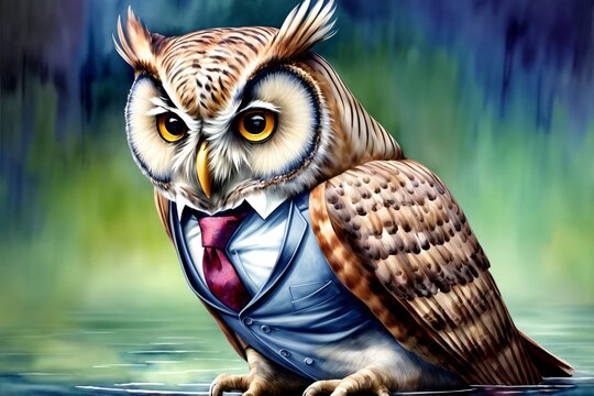 A Painting Of An Owl Wearing A Suit And Tie