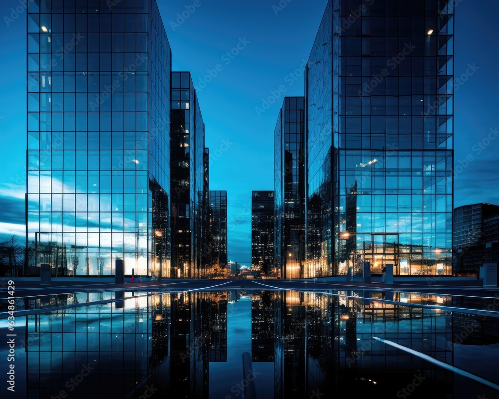 Aufkleber a reflection of buildings in a pool of water. generative ai.