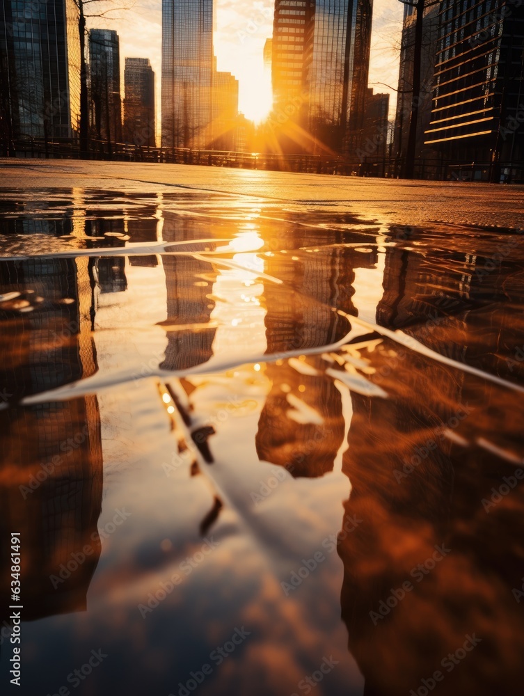 Poster a reflection of a plane in a puddle of water. generative ai.