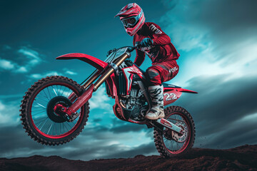 Extreme motocross MX Rider riding on dirt track. Generative AI