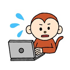 パソコン作業をするサルが焦っている