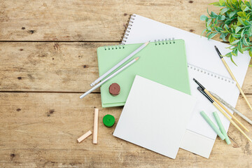 Back to school concept. Eco friendly supplies, recycling materials, zero waste technologies
