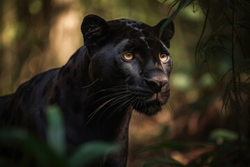 Naklejka na ściany i meble Black Panther: Wild elegance in the African forest., generative IA
