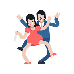 Changing wife. girl betrayed. Woman traitor with knife. Concept of sticking a knife in husband's back.