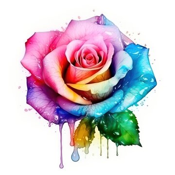 Watercolor rose flower isolated