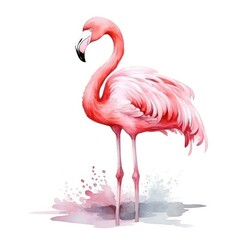Watercolor pink flamingo isolated