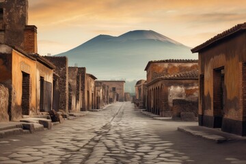 Ancient ruins of Pompeii, with Vesuvius in the background., generative IA