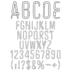 Alphabet, letters, numbers and signs from earthworms, worm. Isolated vector objects on white background. - 634864223
